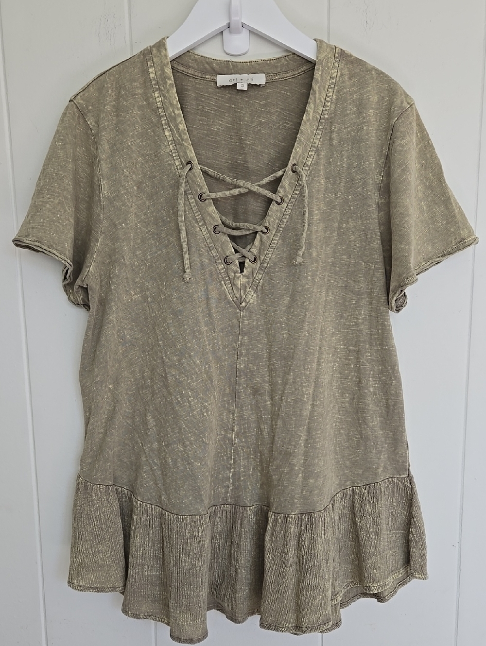 Antropologie Eri + ali Lace-Up Peplum Tunic Top - Olive Size S